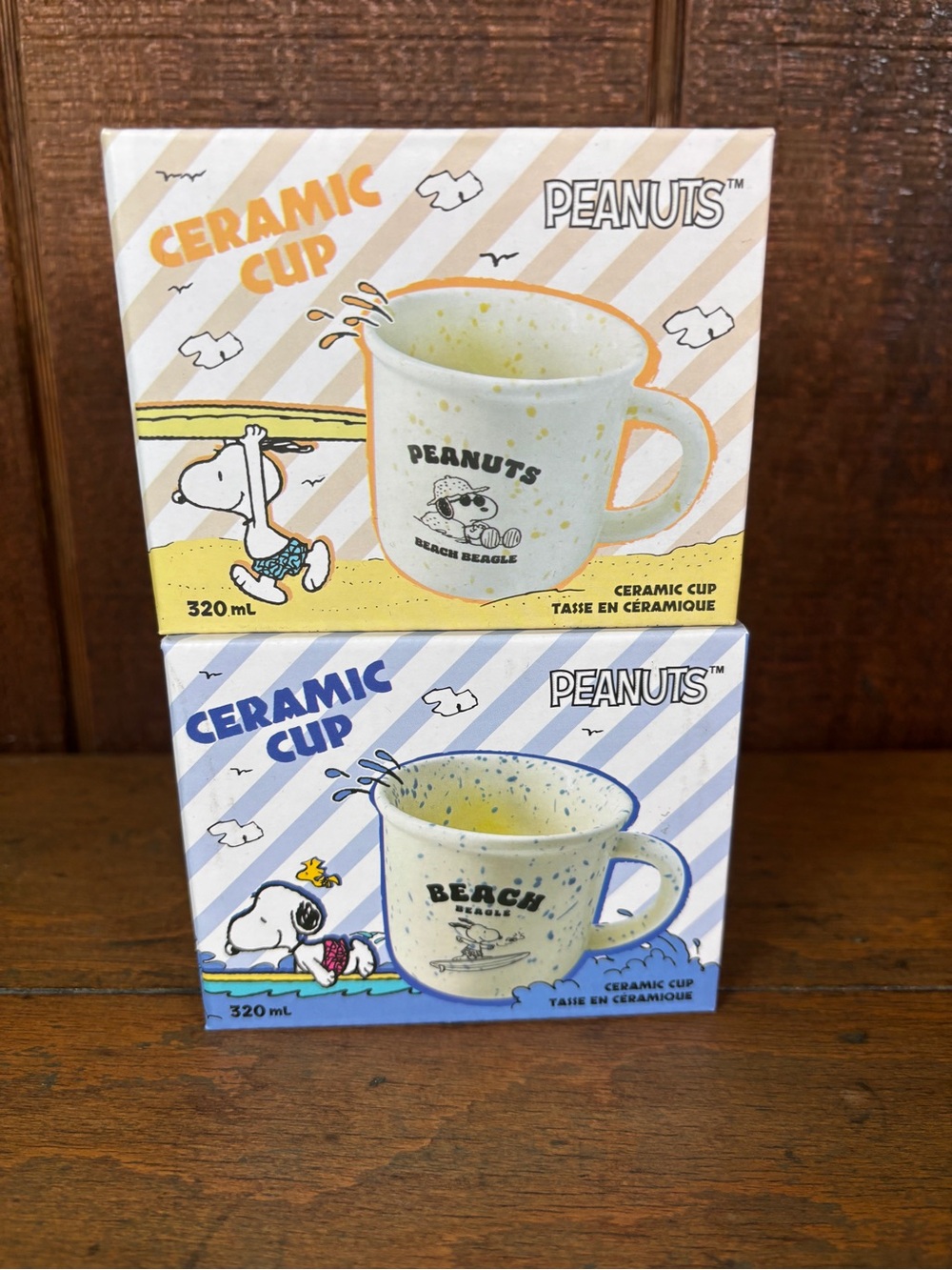 Peanuts Snoopy Ceramic Beachy Mug Set - Cream w/ Yellow/Blue Speckles
